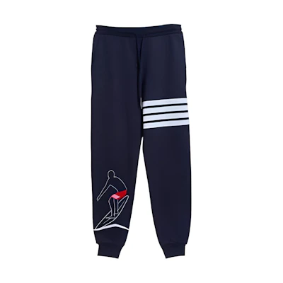 THOM BROWNE FW22 Surf Print Casual Sweatpants Navy Blue Fashion. MJQ105E-00535-415