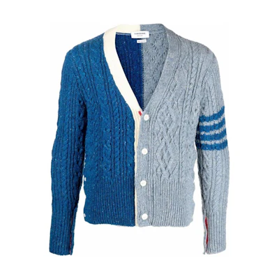 THOM BROWNE FW22 Two-Tone Cable Knit Sweater Multicolor MKC409F-Y1506-422