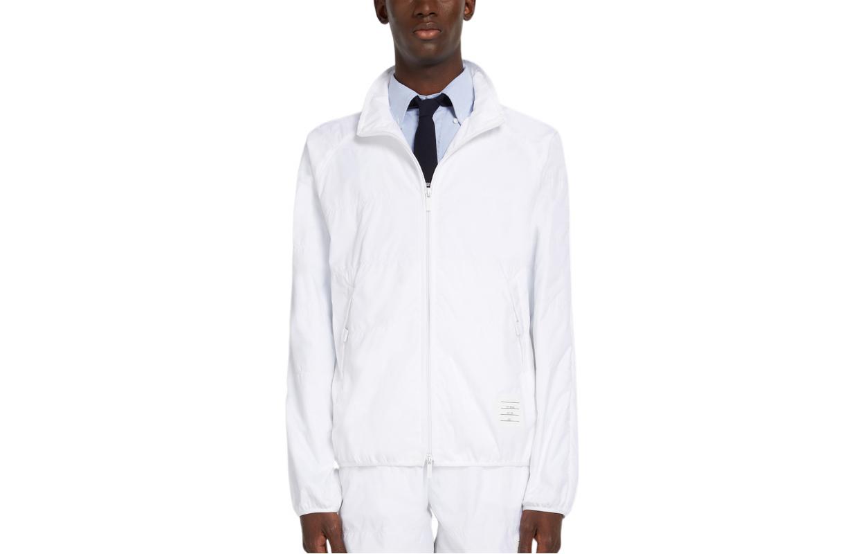 Thom Browne FW22 White Stand Collar Zip Jacket - Back to School Edition MJT319A-06859-100