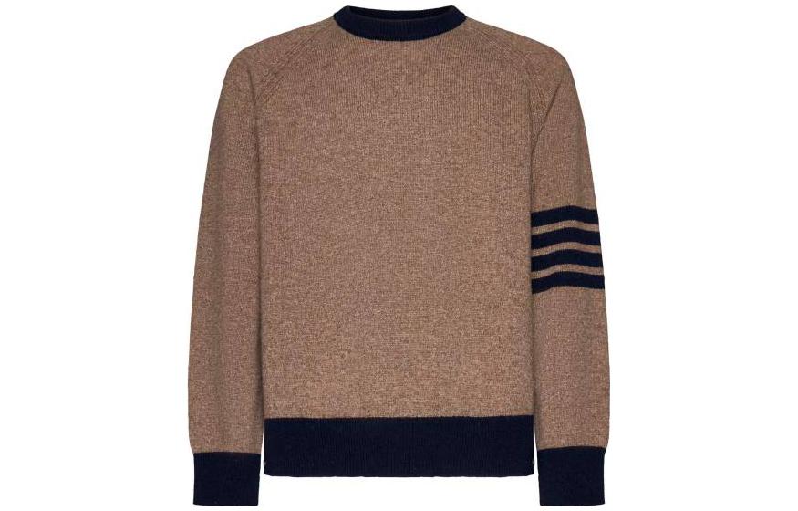 THOM BROWNE FW23  Brown Classic 4-Bar Wool Colorblock Sweater. MKA467A-Y1026-215