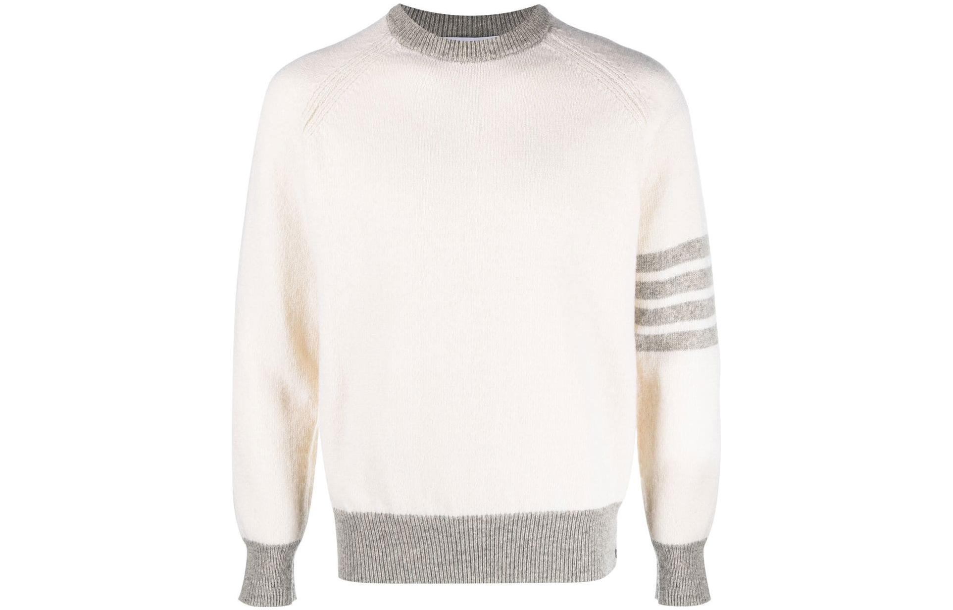 THOM BROWNE FW23  Classic 4-Stripe Wool Knit Pullover Sweater - White MKA467A-Y1026-100