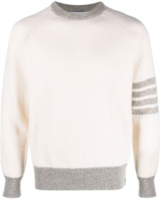 THOM BROWNE FW23 Classic 4-Stripe Wool Knit Pullover Sweater - Putih MKA467A-Y1026-100 Buy THOM BROWNE FW23 Classic 4-Stripe Wool Knit Pullover Sweater - Putih MKA467A-Y1026-100