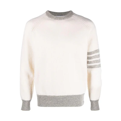 THOM BROWNE FW23 Classic 4-Stripe Wool Knit Pullover Sweater - White MKA467A-Y1026-100