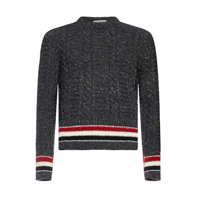 THOM BROWNE FW23 Gray Striped Wool Blend Loose Knit Mohair Sweater. MKA369A-Y1502-025