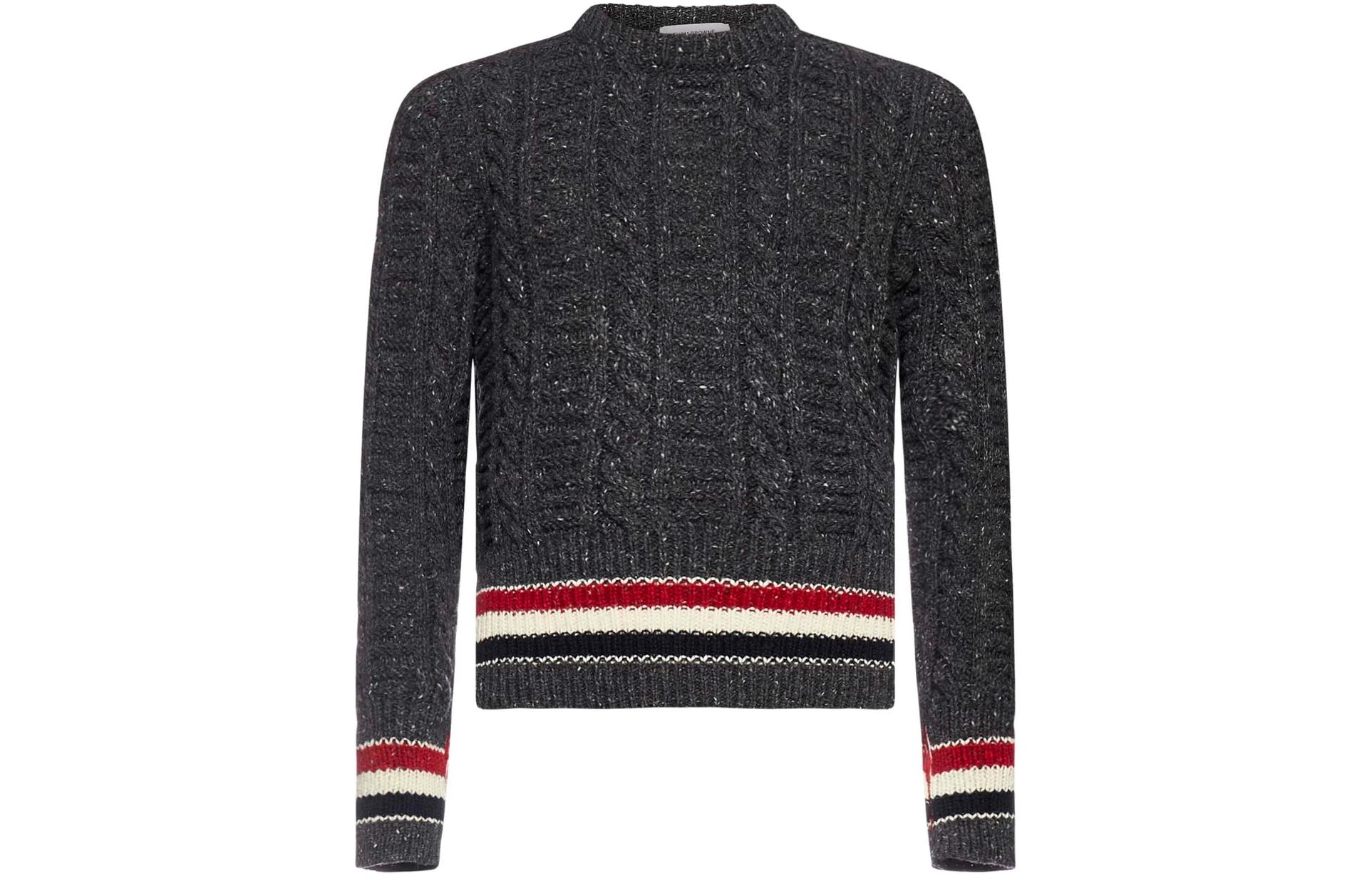 Order THOM BROWNE FW23 Sweater Rajutan Longgar Mohair Abu-Abu Bergaris Wol. MKA369A-Y1502-025