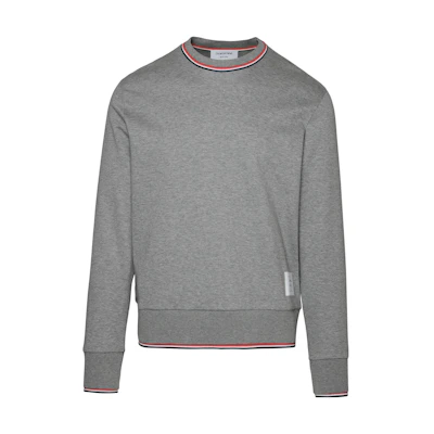 Thom Browne FW23 Grey Pullover Sweatshirt with Stripe Detail. MJT401A-J0055-055