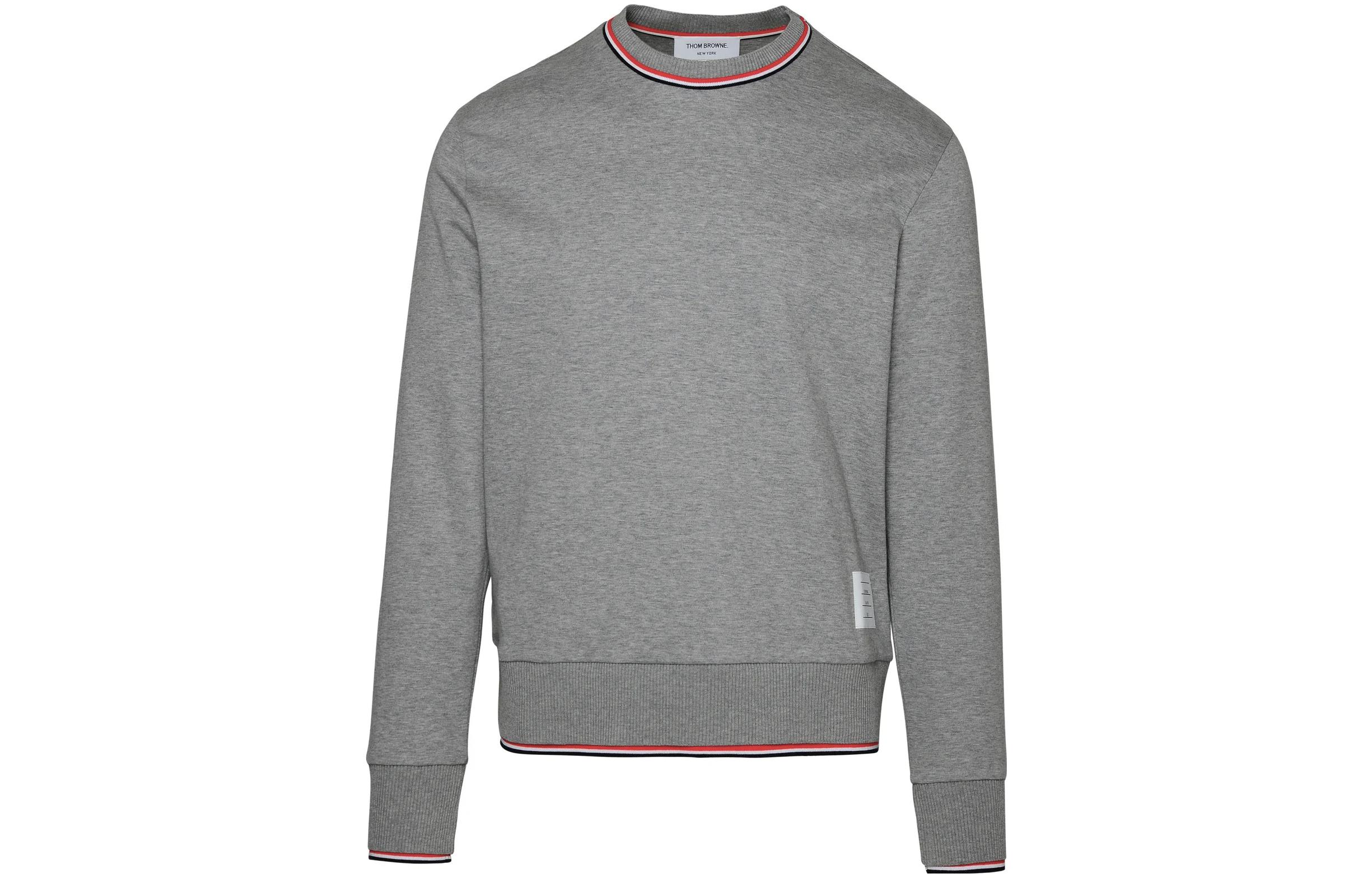 Order Thom Browne FW23 Baju Kelabu Pullover dengan Perincian Jalur. MJT401A-J0055-055