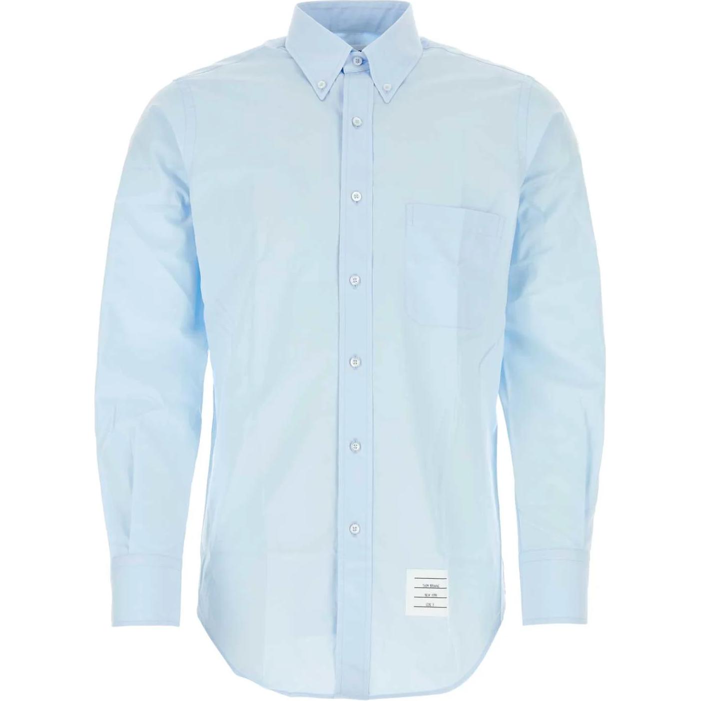 Order 톰 브라운 FW23 연청 패치 로고 버튼업 긴팔 셔츠. MWL001A-03113-480