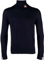 THOM BROWNE FW23 Slim Fit Wool Turtleneck Sweater Blue MKA475A-Y1014-415 THOM BROWNE FW23 Slim Fit Wool Turtleneck Sweater Blue MKA475A-Y1014-415