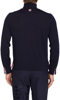 THOM BROWNE FW23 Slim Fit Wool Turtleneck Sweater Biru MKA475A-Y1014-415 Shop THOM BROWNE FW23 Slim Fit Wool Turtleneck Sweater Biru MKA475A-Y1014-415