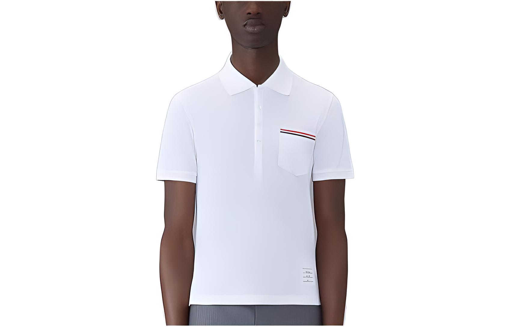 Thom Browne FW23  Solid Polo Shirt with Pocket Stripe Detail. MJP022A01455