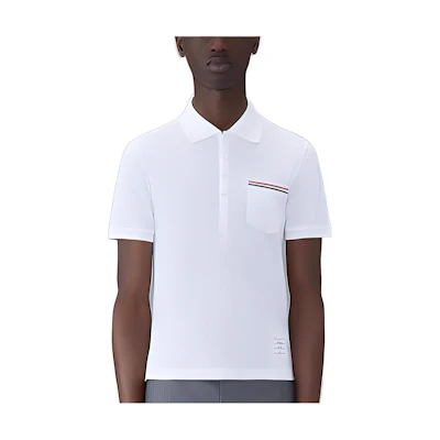 Thom Browne FW23 Solid Polo Shirt with Pocket Stripe Detail. MJP022A01455