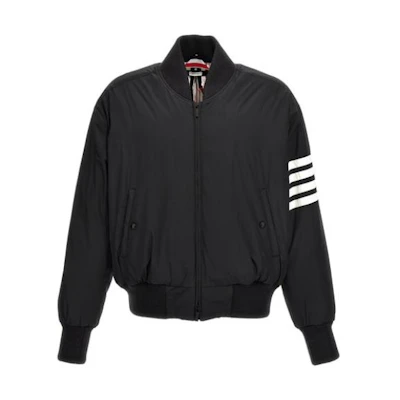 Thom Browne FW23 Solid Zip-Up Striped Jacket Black MJD103X-07259-015
