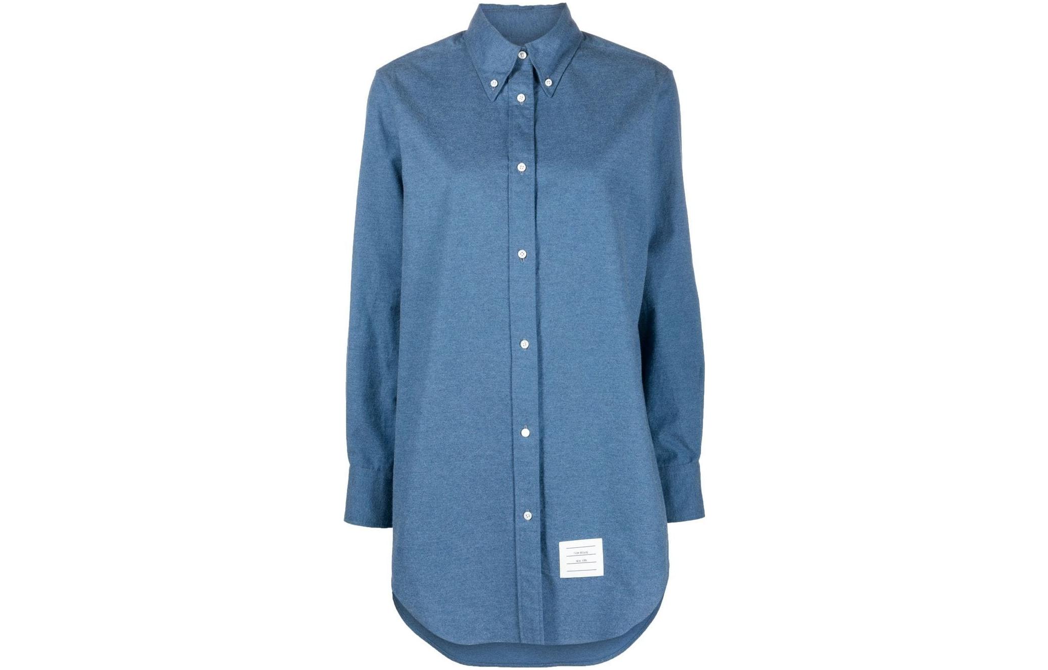 THOM BROWNE FW23 Blue Plain Single-Breasted Point Collar Long Sleeve Shirt Dress FDSE33A-F0351-440