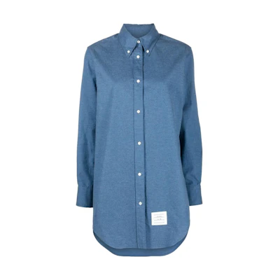 THOM BROWNE FW23 Blue Plain Single-Breasted Point Collar Long Sleeve Shirt Dress FDSE33A-F0351-440