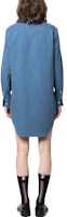 Shop THOM BROWNE FW23 藍色單排扣尖領長袖襯衫連身裙 FDSE33A-F0351-440