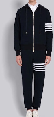 THOM BROWNE FW23 Celana Jogger Pria Navy Waffle Knit 4-Stripe Klasik. MJQ082A-06452-415 Details for THOM BROWNE FW23 Celana Jogger Pria Navy Waffle Knit 4-Stripe Klasik. MJQ082A-06452-415