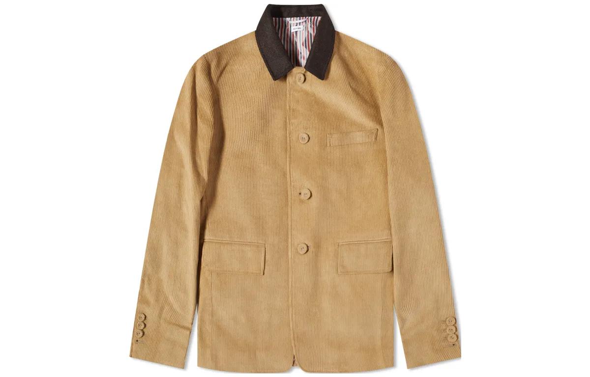 Thom Browne FW23 Colorblock Corduroy Long Sleeve Jacket Khaki Mens MJU471C-F0220-250