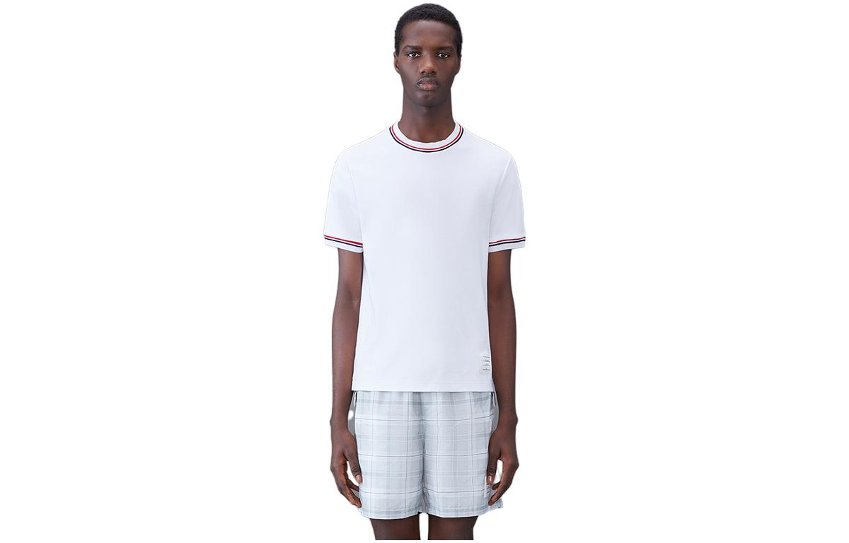 Thom Browne FW23 Colorblock Milan Stripe Short Sleeve T-Shirt White (). MJS231A-J0055-100