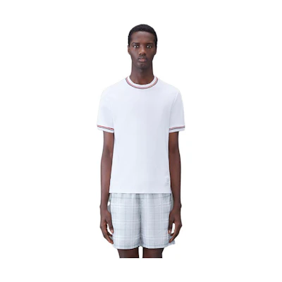 Thom Browne FW23 Colorblock Milan Stripe Short Sleeve T-Shirt White (). MJS231A-J0055-100