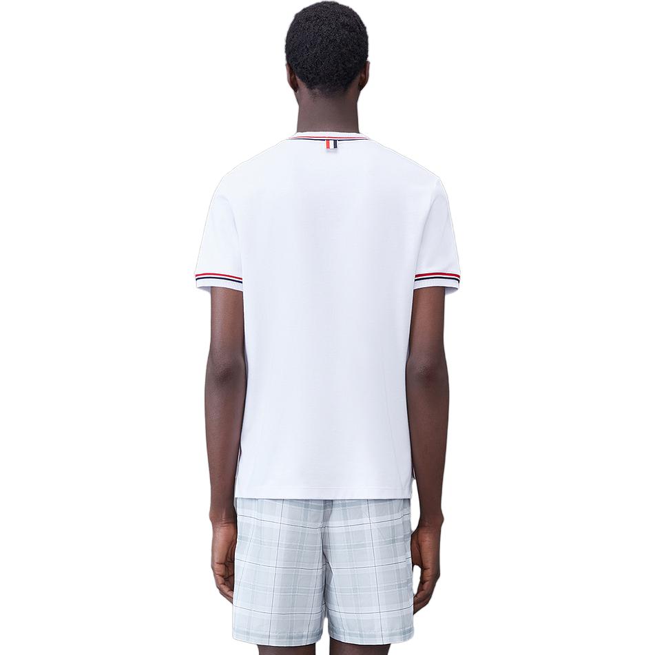 Shop Thom Browne FW23 色塊米蘭條紋白色短袖T恤。 MJS231A-J0055-100