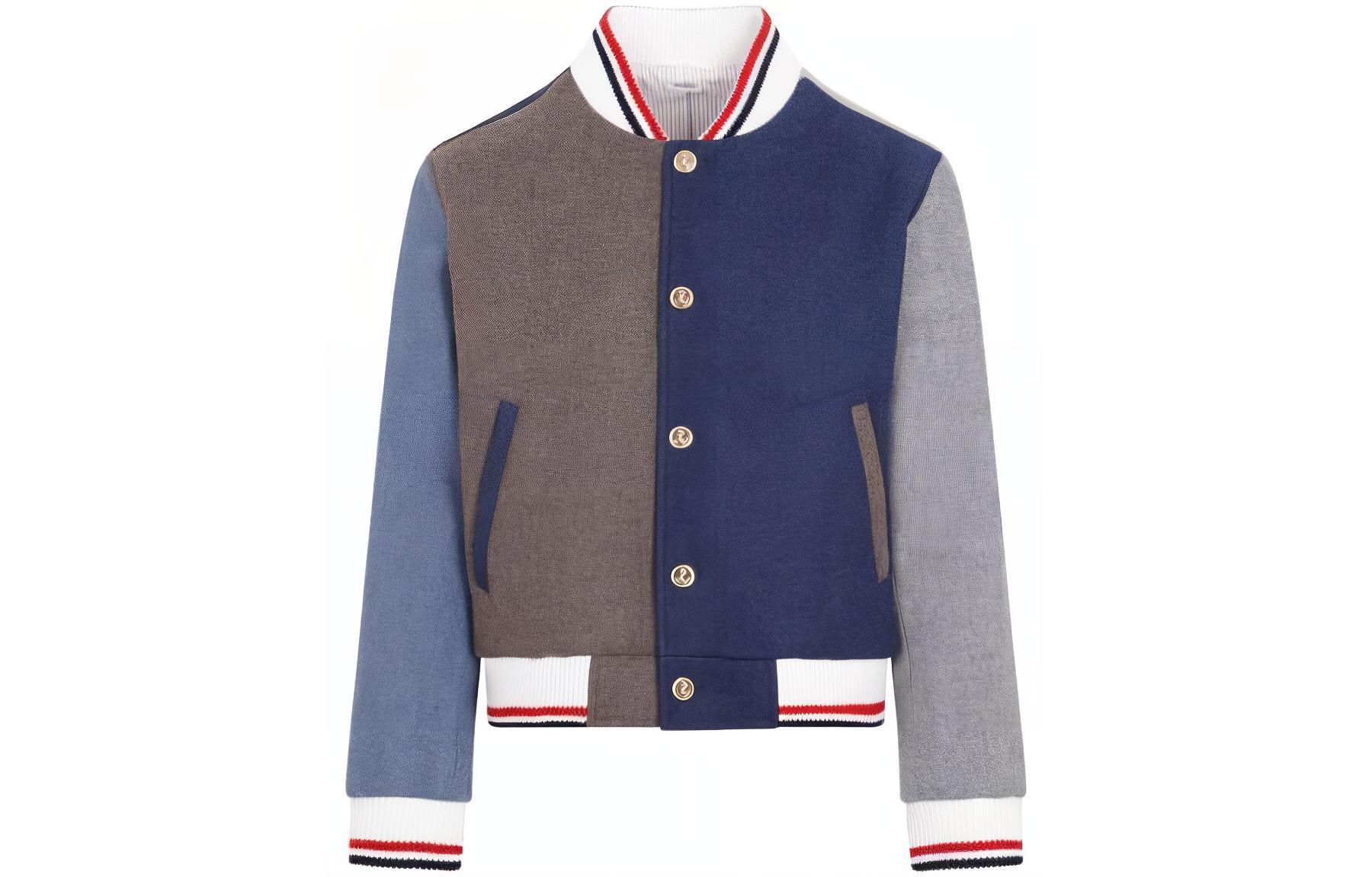 Thom Browne FW23 Colorblock Striped Button-Up Varsity Jacket Multicolor Mens. MJO099F-F0069-215