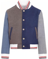 Thom Browne FW23 Colorblock Striped Button-Up Varsity Jacket Multicolor Mens. MJO099F-F0069-215 Thom Browne FW23 Colorblock Striped Button-Up Varsity Jacket Multicolor Mens. MJO099F-F0069-215