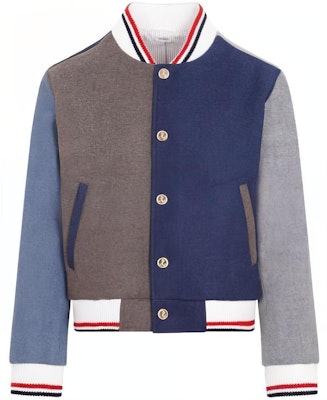 Thom Browne FW23 Jaket Varsity Multicolor Pria Striped Colorblock. MJO099F-F0069-215 Buy Thom Browne FW23 Jaket Varsity Multicolor Pria Striped Colorblock. MJO099F-F0069-215