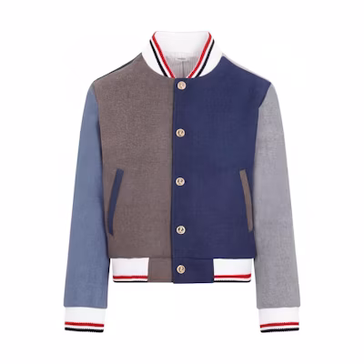Thom Browne FW23 Colorblock Striped Button-Up Varsity Jacket Multicolor Mens. MJO099F-F0069-215