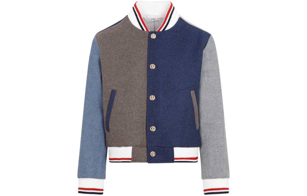 Order Thom Browne FW23 Jaket Varsity Multicolor Pria Striped Colorblock. MJO099F-F0069-215