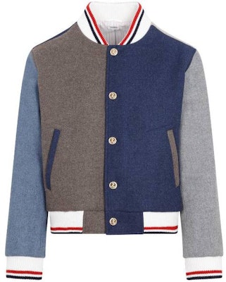 Thom Browne FW23 Jaket Varsity Multicolor Pria Striped Colorblock. MJO099F-F0069-215 Order Thom Browne FW23 Jaket Varsity Multicolor Pria Striped Colorblock. MJO099F-F0069-215