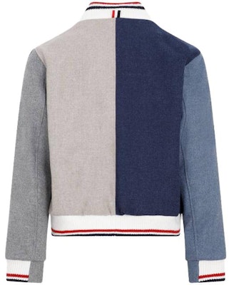 Thom Browne FW23 Jaket Varsity Multicolor Pria Striped Colorblock. MJO099F-F0069-215 Lookbook Thom Browne FW23 Jaket Varsity Multicolor Pria Striped Colorblock. MJO099F-F0069-215