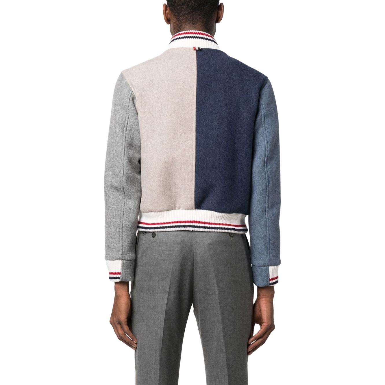 Purchase Thom Browne FW23 Jaket Varsity Multicolor Pria Striped Colorblock. MJO099F-F0069-215