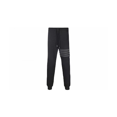 THOM BROWNE FW23 Grey Four-Bar Waffle Knit Joggers Carbon Gray. MJQ082A-06452-015
