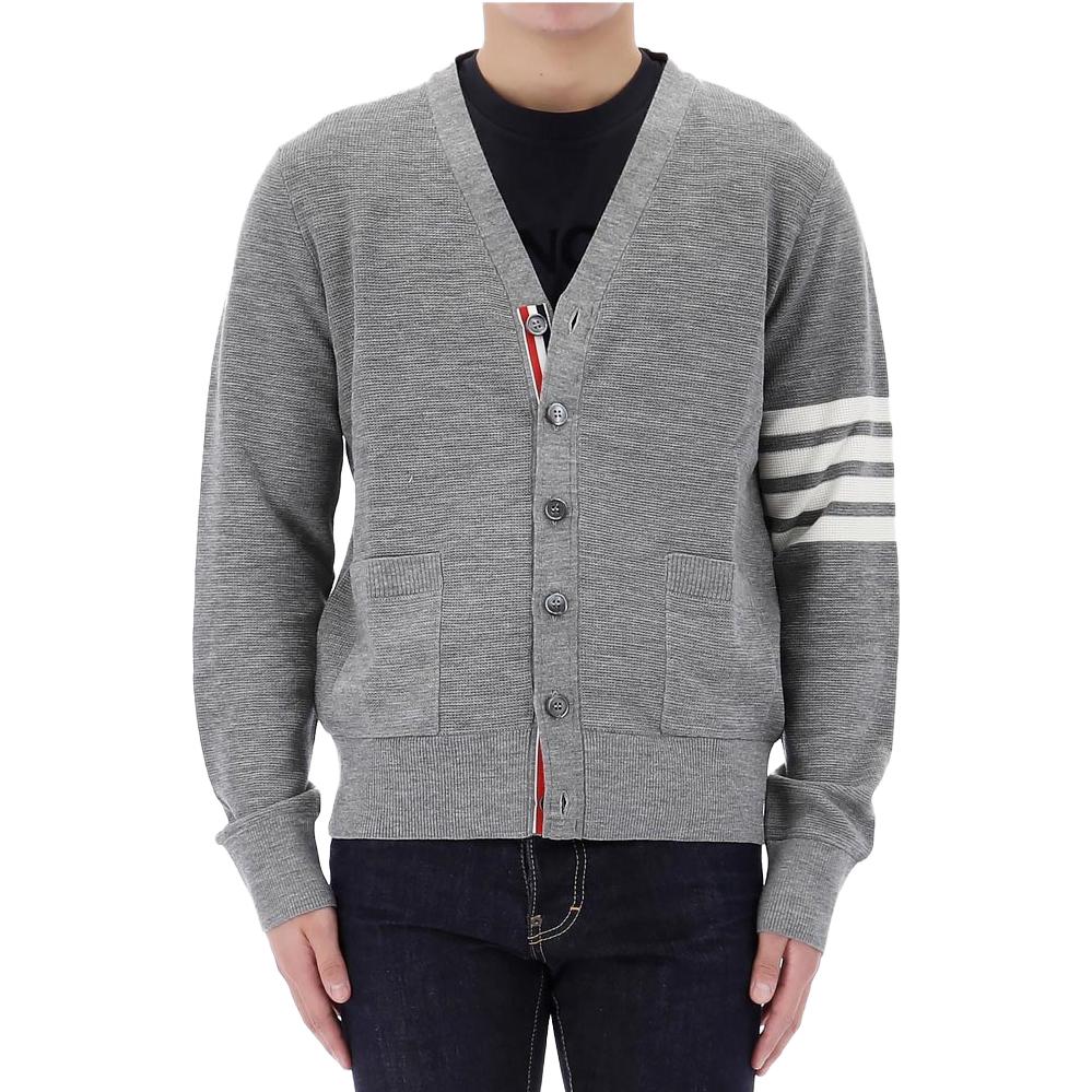 Thom Browne FW23 Grey Striped V-Neck Button-Up Knit Cardigan for Men. MKC484A-Y1014-055 圖 9