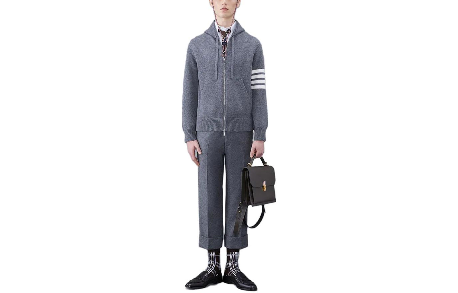 Thom Browne FW23 Hoodie Grey - Wool Sailboat Intarsia, 4-Bar Stripes, Zip Hood MKT009A-Y1029-035