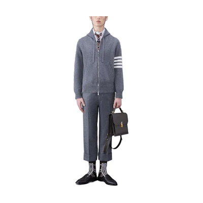 Thom Browne FW23 Hoodie Grey - Wool Sailboat Intarsia, 4-Bar Stripes, Zip Hood MKT009A-Y1029-035