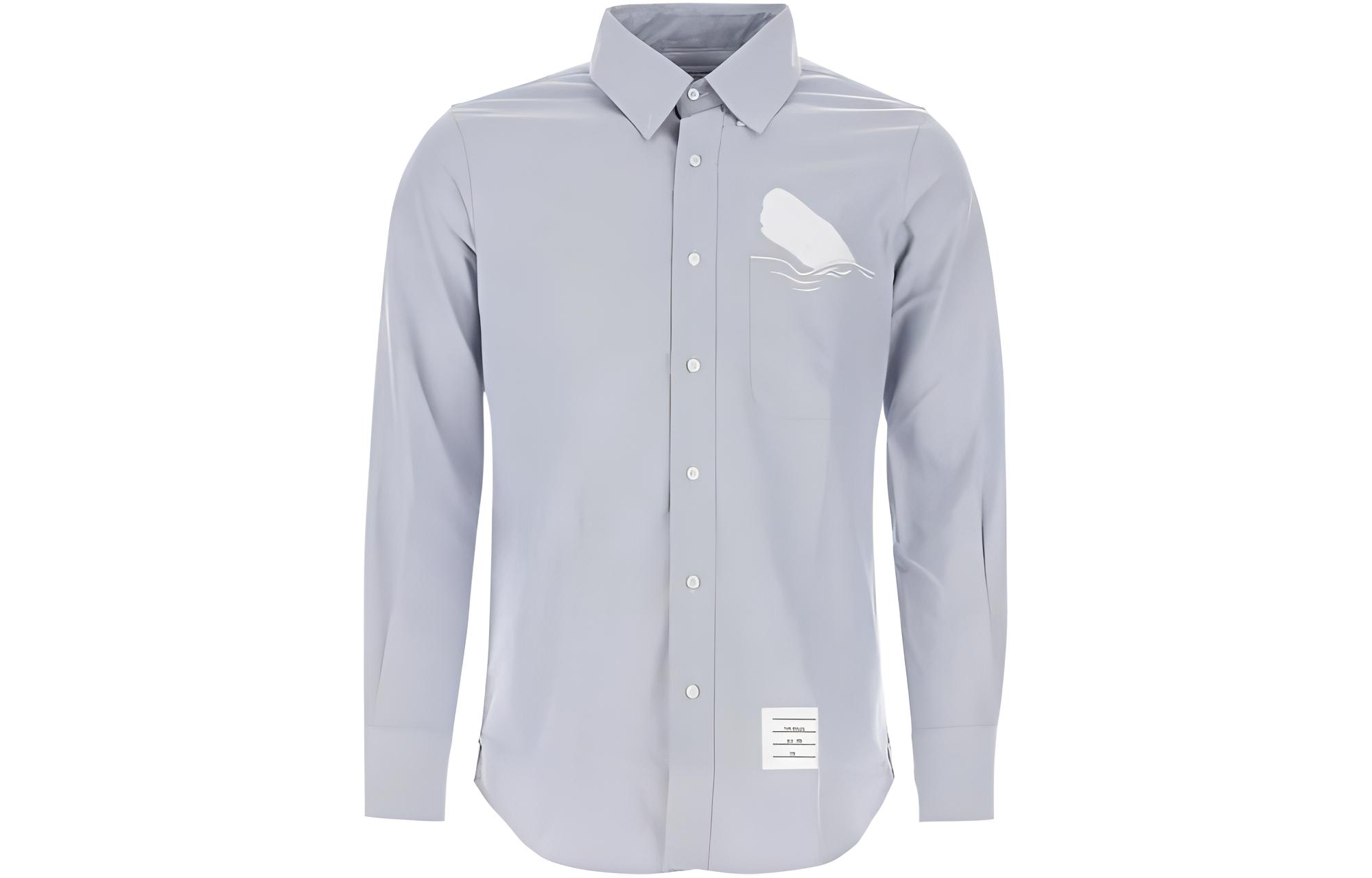 THOM BROWNE FW23 Light Blue Button-Up  Long Sleeve Shirt. MWL272E-E0668-480