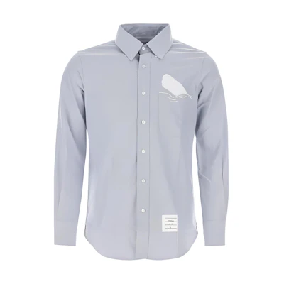 THOM BROWNE FW23 Light Blue Button-Up Long Sleeve Shirt. MWL272E-E0668-480