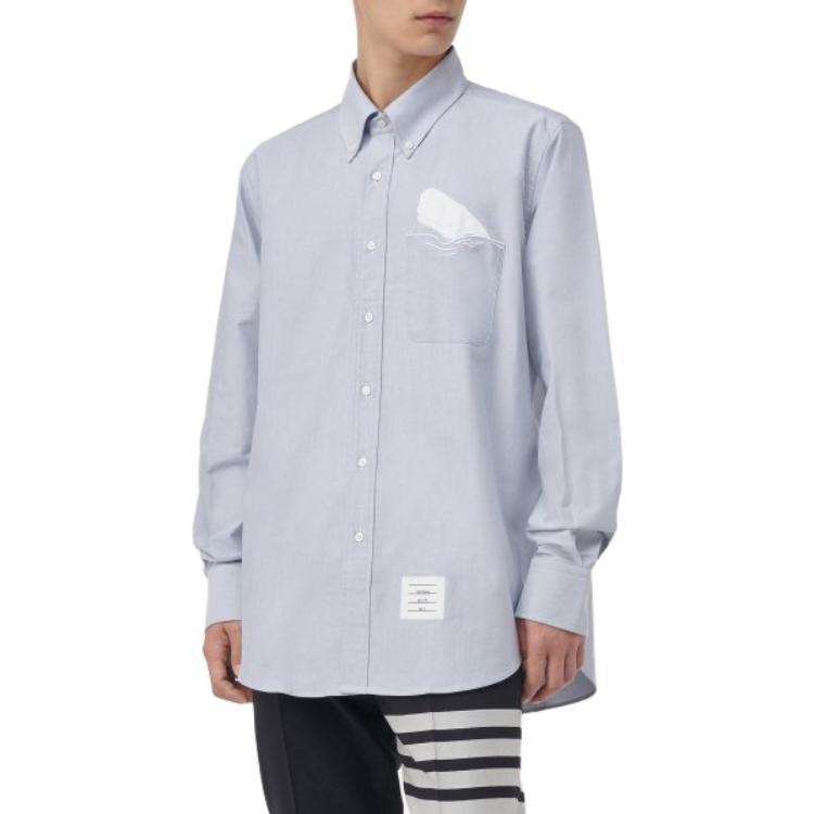 THOM BROWNE FW23 Light Blue Button-Up  Long Sleeve Shirt. MWL272E-E0668-480 圖 4