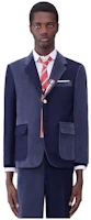 Order THOM BROWNE FW23 Navy Blue Striped Notch Lapel Single-Breasted Blazer Men. MJU558F-03793-415