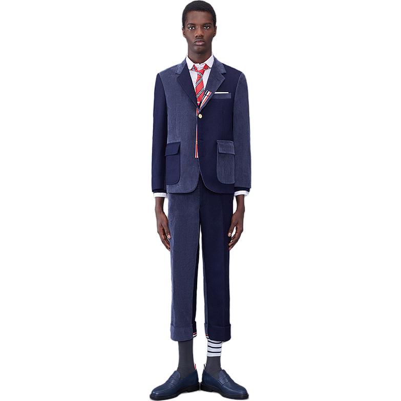 THOM BROWNE FW23 Navy Blue Striped Notch Lapel Single-Breasted Blazer Men. MJU558F-03793-415 圖 3