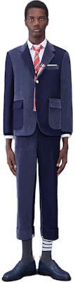 THOM BROWNE FW23 Navy Blue Striped Notch Lapel Single-Breasted Blazer Men. MJU558F-03793-415 Lookbook THOM BROWNE FW23 Navy Blue Striped Notch Lapel Single-Breasted Blazer Men. MJU558F-03793-415
