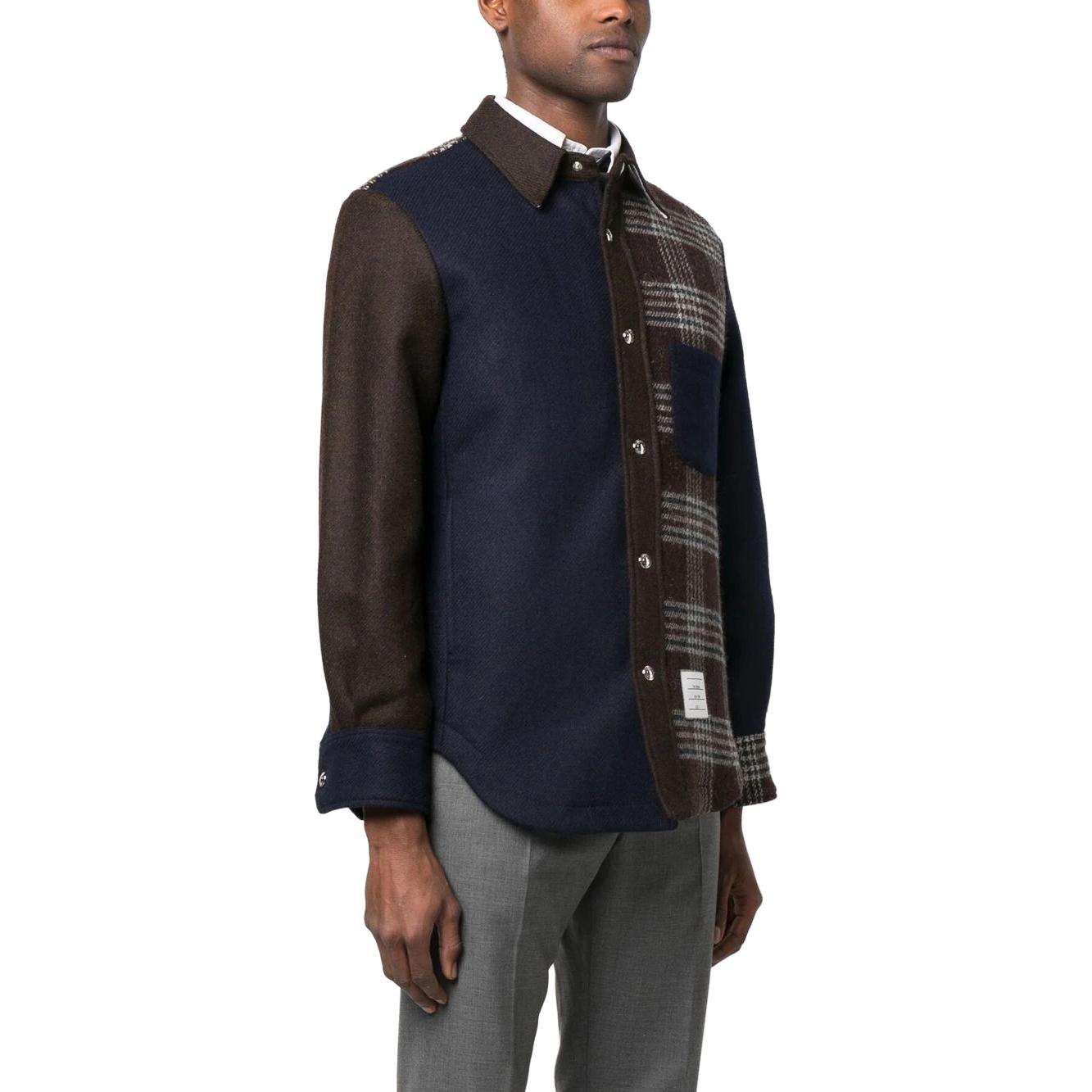 Purchase THOM BROWNE FW23 格紋拼接單排扣外套 男士深棕色. MJO055F-F0344-205