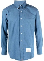 THOM BROWNE FW23 Pre-Fall Blue Solid Button-Up Long Sleeve Shirt. MWL272A-F0351-440 THOM BROWNE FW23 Pre-Fall Blue Solid Button-Up Long Sleeve Shirt. MWL272A-F0351-440