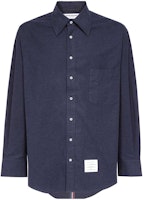 THOM BROWNE FW23 Pre-Fall Navy Loose-Fit Button-Up Long Sleeve Shirt. MWL381A-F0351-415 THOM BROWNE FW23 Pre-Fall Navy Loose-Fit Button-Up Long Sleeve Shirt. MWL381A-F0351-415