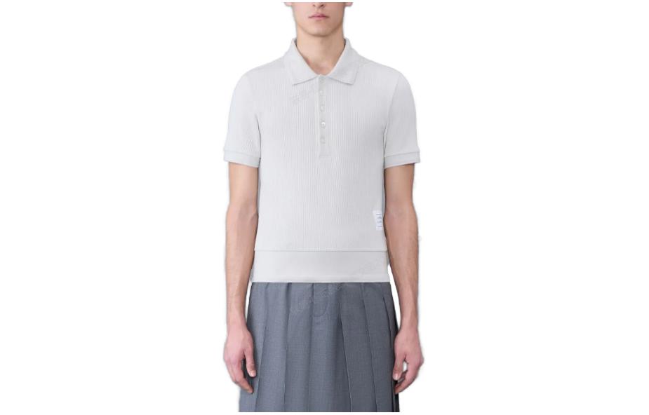 THOM BROWNE FW23 Pre-Fall Solid Ribbed Short Sleeve Polo Shirt White () MJP178A-J0083-113