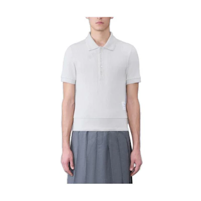 THOM BROWNE FW23 Pre-Fall Solid Ribbed Short Sleeve Polo Shirt White () MJP178A-J0083-113