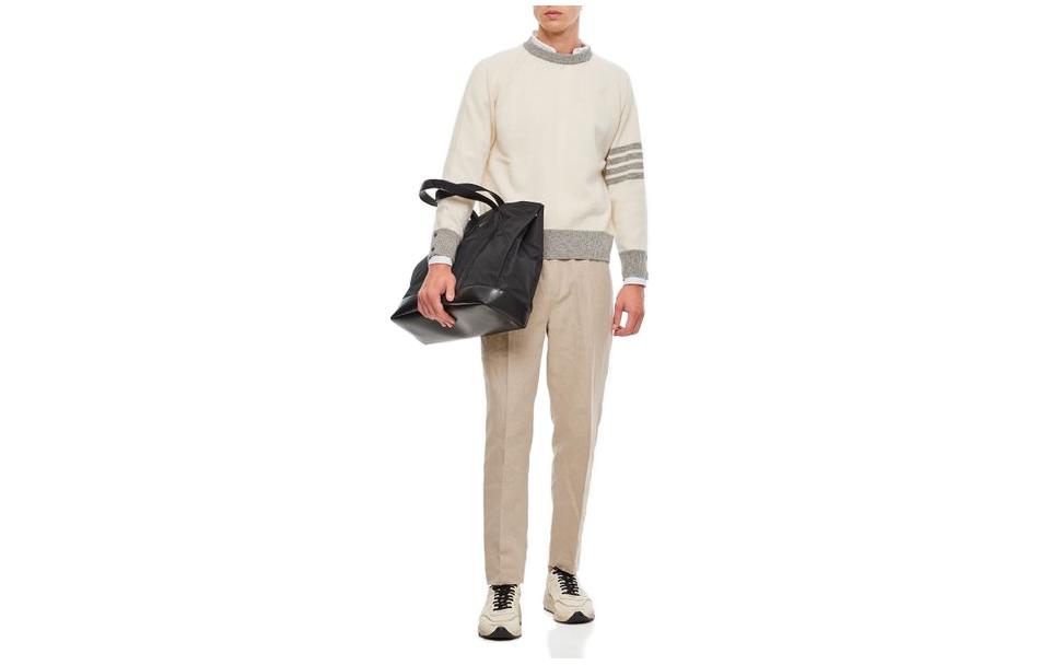 Thom Browne FW23 Pre-Fall Solid Stripe Crewneck Sweatshirt Men’s Off-White MKA467AY1026100215