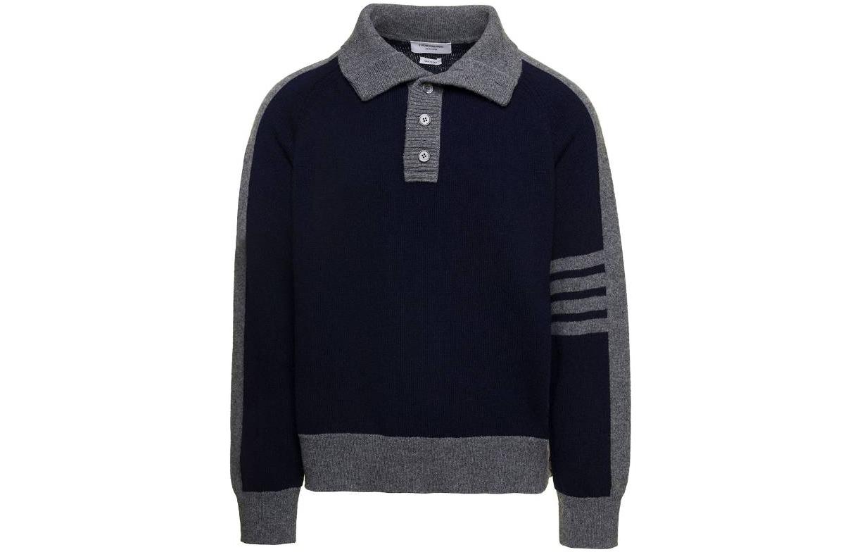 Order Thom Browne经典四条纹V领开衫毛衣蓝色 FW23秋冬SS21款 MKA468AY1026415